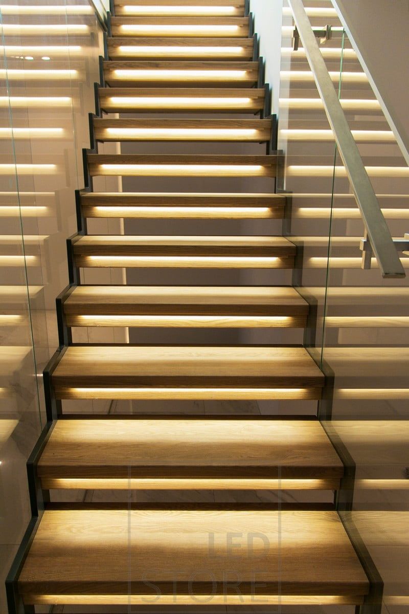 Step lighting with led strips for staircase lighting.